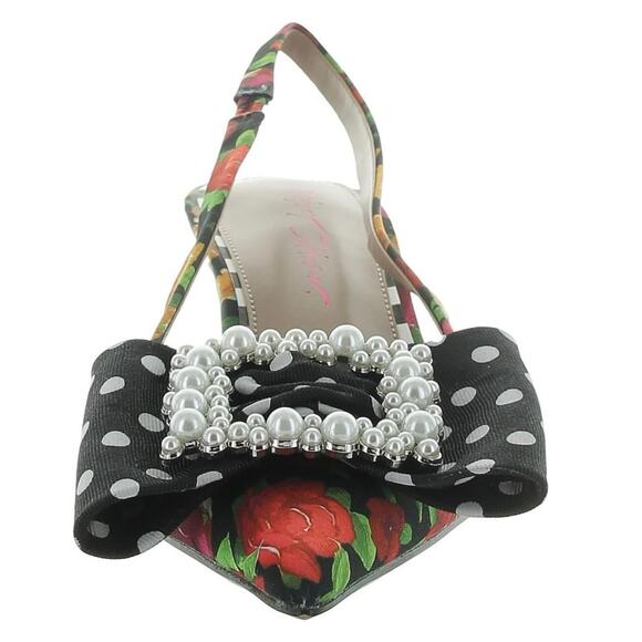 NWT Betsey Johnson Women's Birdy Pump Black Rose Slingback Kitten Heel Size 6.5M - Picture 2 of 4